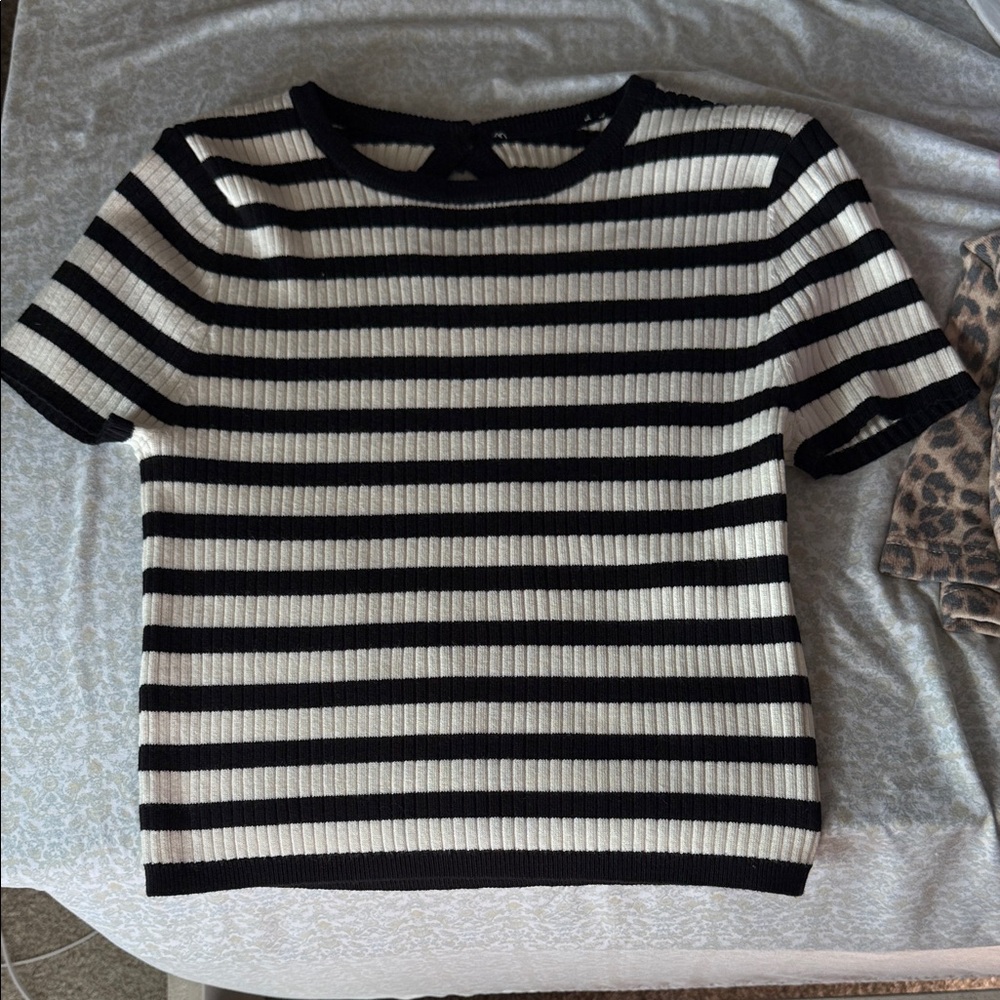 J. Crew Factory Black and White Striped Crop Top